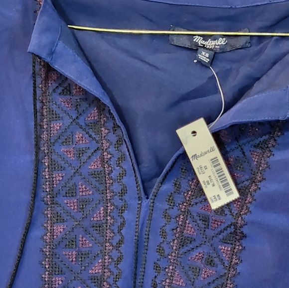 Madewell Blue 100% Silk Boho Long Sleeve Sheath Dress - Picture 10 of 12